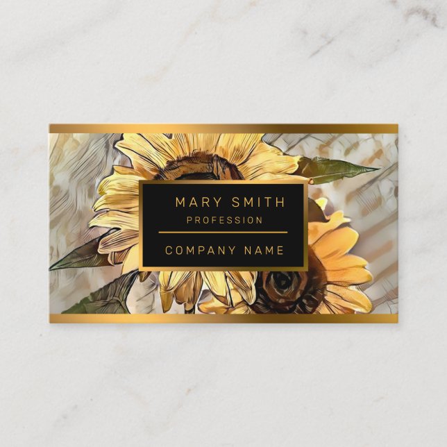 Watercolor 2 Glossy Sunflowers Elegant Collection Business Card (Front)