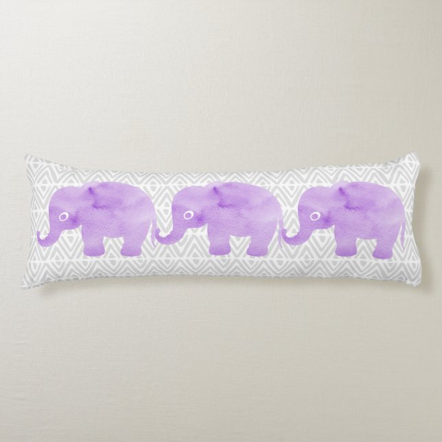 Watercolor 3 Elephants Shibori Primitive Chevron Body Cushion (Front)