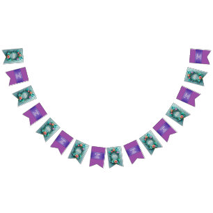 Watercolor 3D Flowers Frame 27 + your text Bunting