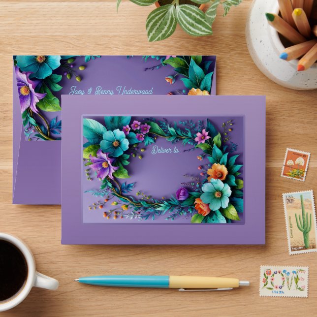 Watercolor 3D Flowers Frame 44 + your text Envelope (Desk)