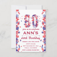Watercolor 4th July 60th Birthday Party Invitation