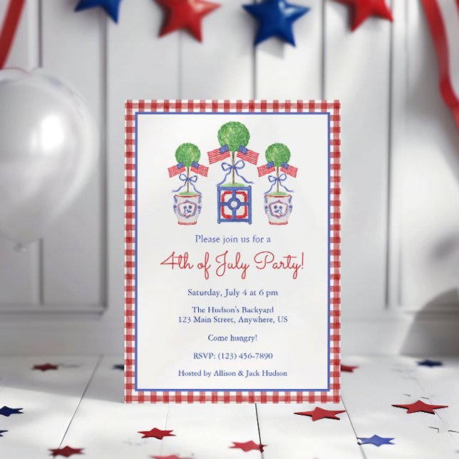 Watercolor 4th of July American Flag Topiary Party Invitation (Creator Uploaded)