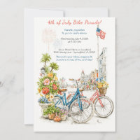 Watercolor 4th of July Bike Parade Invitation 
