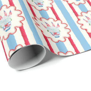 Watercolor 4th of July Hydrangeas & American Flags Wrapping Paper