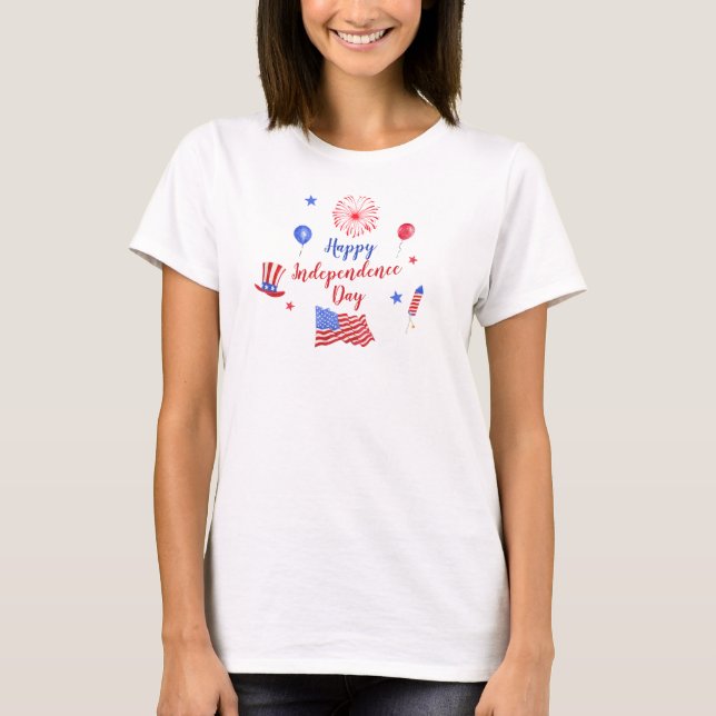 Watercolor 4th of July Independence Day T-Shirt (Front)