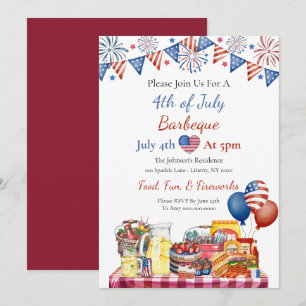 Watercolor 4th of July Party  Invitation