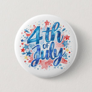 Watercolor 4th of July Patriotic 6 Cm Round Badge