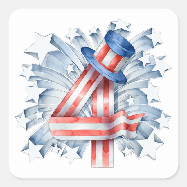 Watercolor 4th of July Stars Hat | Holidays Square Sticker (Front)