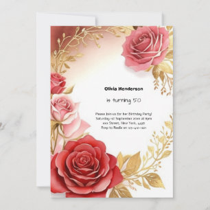 Watercolor 50th Birthday Invitation