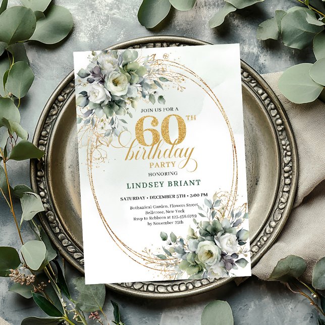 Watercolor 60th Birthday Boho Green Invite (Watercolor 60th Birthday Boho Green Invite

)