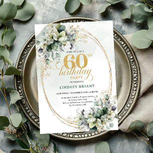 Watercolor 60th Birthday Greenery Gold Invite