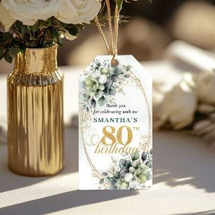 Watercolor 80th Birthday Boho Green Tag