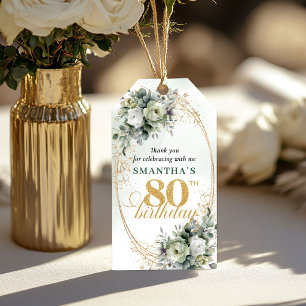 Watercolor 80th Birthday Botanical Green Tag
