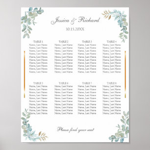 Watercolor 8 Tables Seating Chart Poster Sign