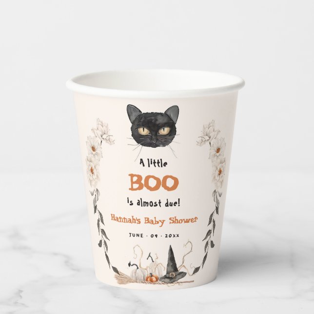 Watercolor A Little Boo Halloween Baby Shower Paper Cups (Front)