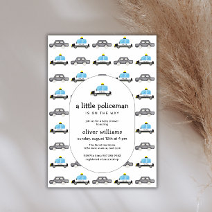 Watercolor A Little Policeman Vehicle Baby Shower Invitation