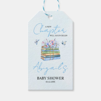 Watercolor A New Chapter Begins baby boy shower Gift Tags