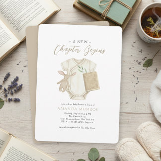 Watercolor A New Chapter Begins Baby Shower Invitation