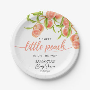 Watercolor A Sweet Little Peach Baby Shower Paper Plate