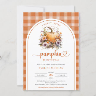 Watercolor A sweet little pumpkin autumn plaid Invitation