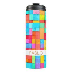 Watercolor Abstract Art NAME Colourful Hip Mod Fun Thermal Tumbler