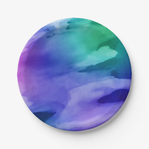 Watercolor Abstract Art Purple Blue Green Party Paper Plate