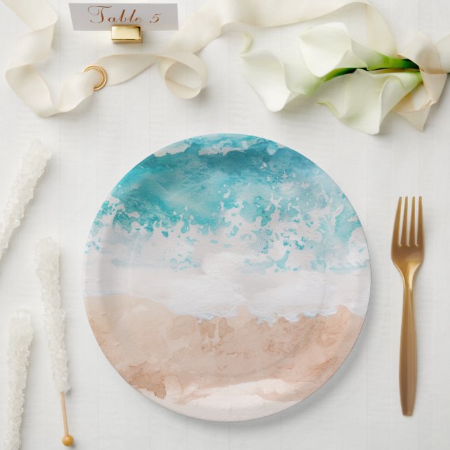 Watercolor Abstract Beach  Paper Plate (Wedding)