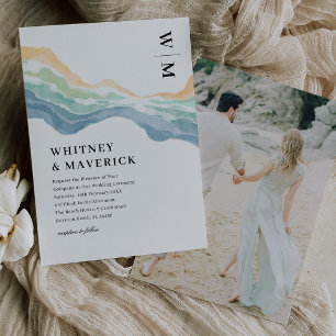 Watercolor Abstract Beach Photo Wedding Invitation
