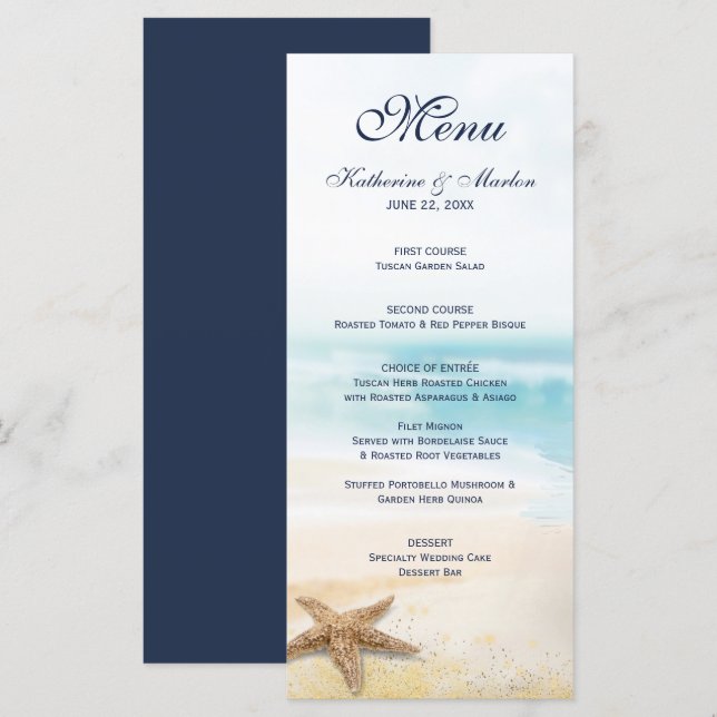 Watercolor Abstract Beach Starfish Wedding  Menu (Front/Back)