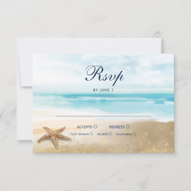 Watercolor Abstract Beach Starfish Wedding RSVP (Front)