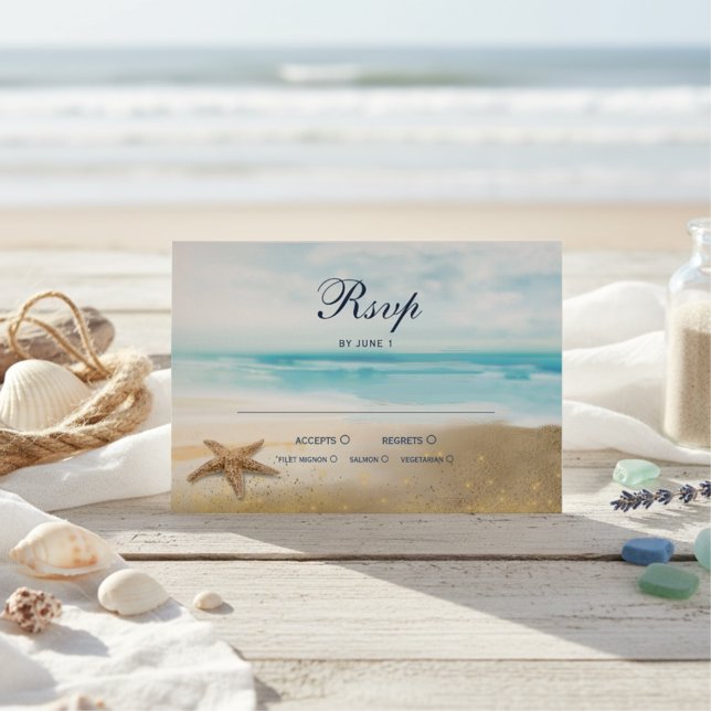 Watercolor Abstract Beach Starfish Wedding RSVP Card (Creator Uploaded)