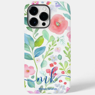 Watercolor Abstract Berries Ferns Flowers Monogram Case-Mate iPhone 14 Pro Max Case