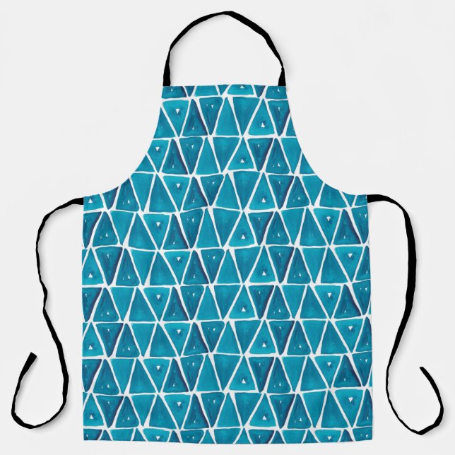 Watercolor abstract blue triangles seamless backgr apron (Front)