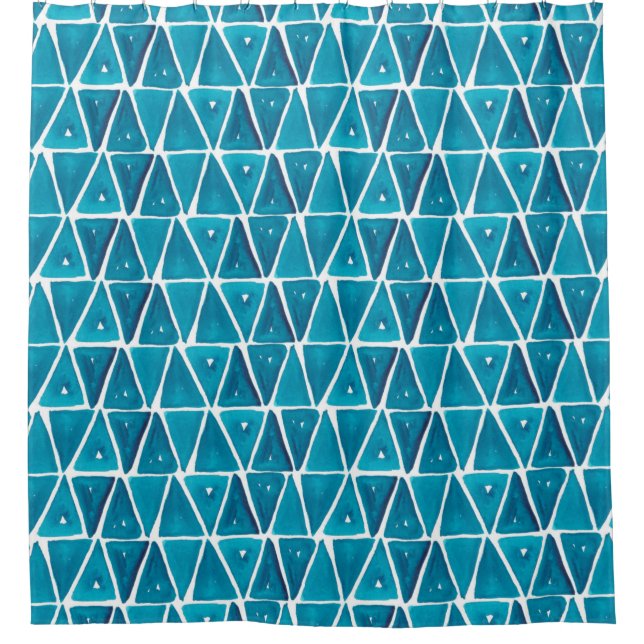 Watercolor abstract blue triangles seamless backgr shower curtain (Front)
