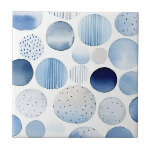 Watercolor Abstract Blue White Circles Pattern Tile