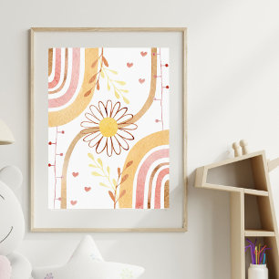 Watercolor Abstract Botanical Flower and Rainbow  Poster