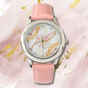 Watercolor Abstract Botanical Flower and Rainbow Watch