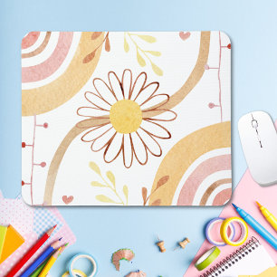 Watercolor Abstract Botanical Flower Rainbow Kids Mouse Mat