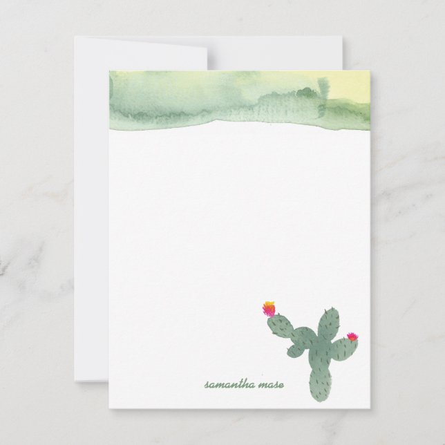 Watercolor Abstract Cactus Thank You Note Card (Front)