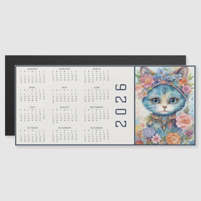 Watercolor Abstract Cat Dressed Florals Calendar (Front/Back)