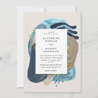 watercolor abstract coastal beach wedding invite