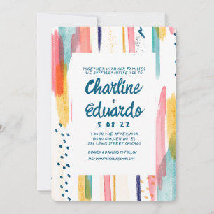 Watercolor Abstract Colourful Brush Wedding Invitation
