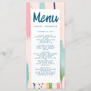 Watercolor Abstract Colourful Brush Wedding  Menu