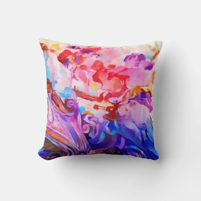 Watercolor Abstract Colourful Brushstrokes Art Cushion (Front)