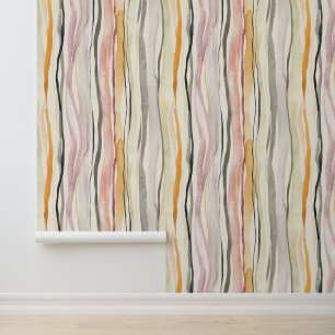Watercolor Abstract Colourful Layered Wavy Stripes Wallpaper