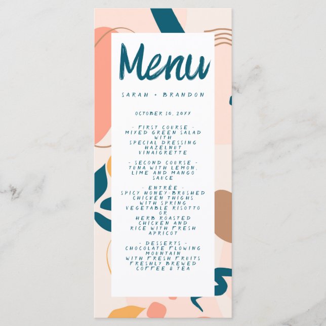 Watercolor Abstract Colourful Pastel Wedding  Menu (Front)