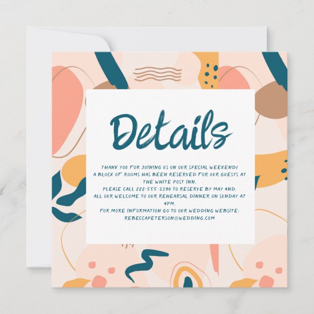 Watercolor Abstract Colourful Wedding Details  Invitation (Front)
