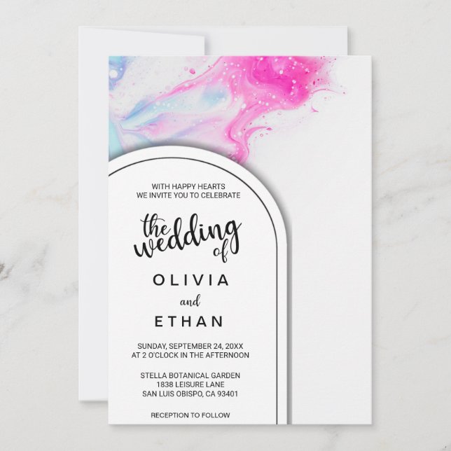 Watercolor abstract colourful Wedding Invitation (Front)