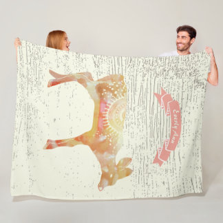 Watercolor Abstract Deer Rustic Wood Pattern Fleece Blanket