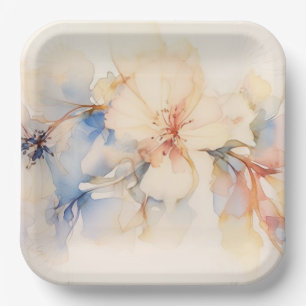 Watercolor Abstract Dogwood Flowers Paper Plate